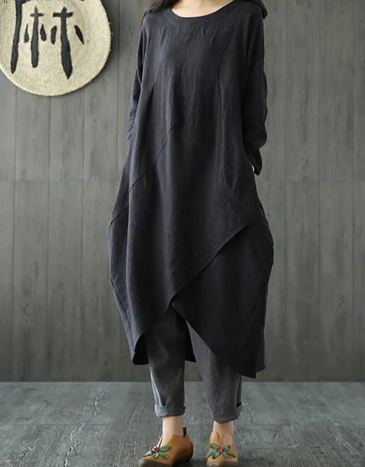 Anouk | Robe midi irrégulière à manches longues