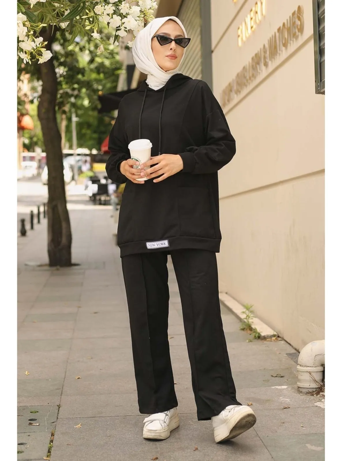 Black Two Yarn Hijab Suit With Front Tag