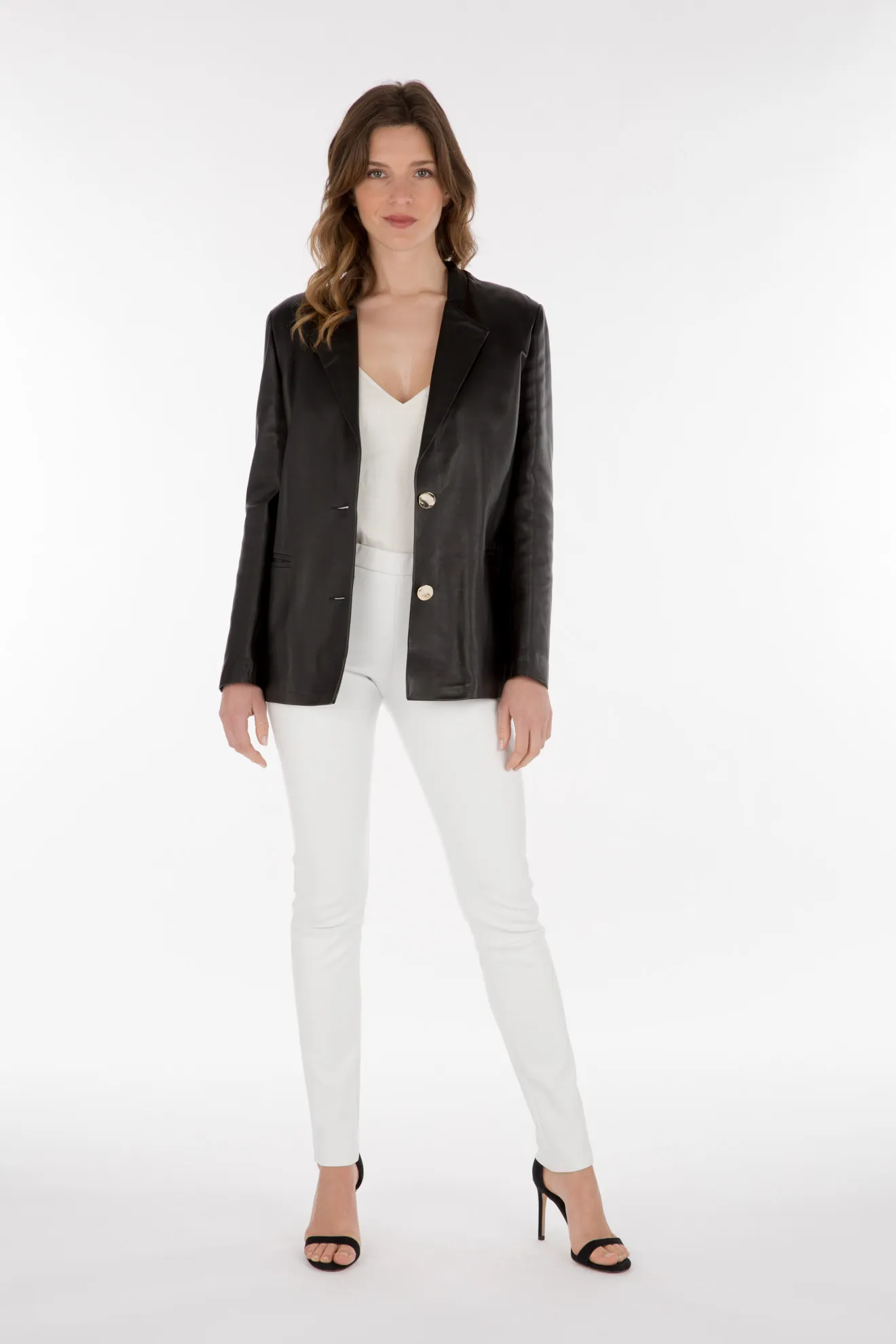 blazer sans col bouton dore