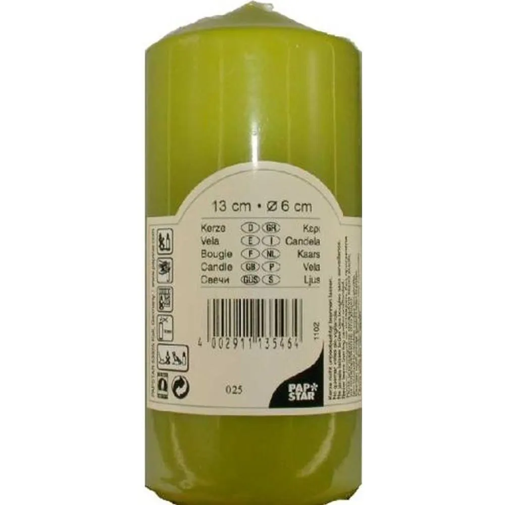Bougie cylindrique Ø60mm · 130mm vert kiwi par 10