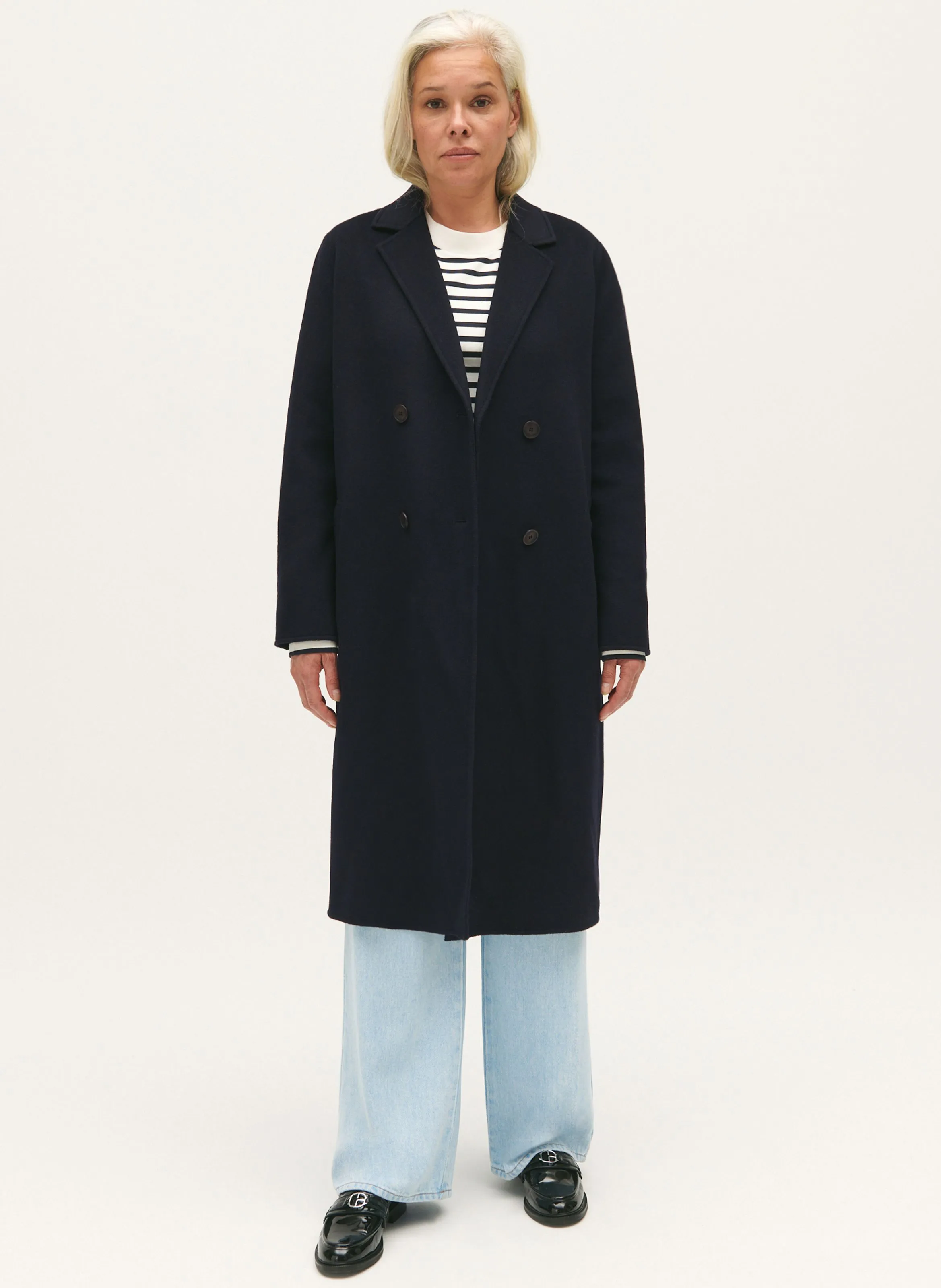 CLAUDIE PIERLOT  Manteau col tailleur en laine mélangée - Bleu