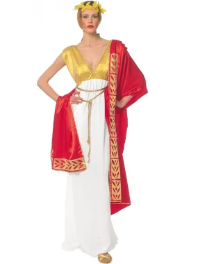 Costume Romaine Antique avec toge rouge et dorée