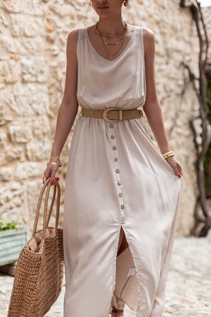 DANN Beige Robe Longue ceinturée femme