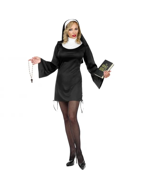 Déguisement Nonne Sexy Noir (robe, coiffe)