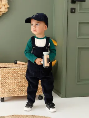 Ensemble 4 pièces bébé T-shirt + salopette + casquette + chaussettes bleu nuit - Vertbaudet
