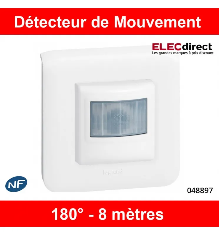 Legrand - Détecteur de mouvement autonome ECO1 3 fils avec neutre IP40 Mosaic - Complet avec plaque blanche - Réf : 048897