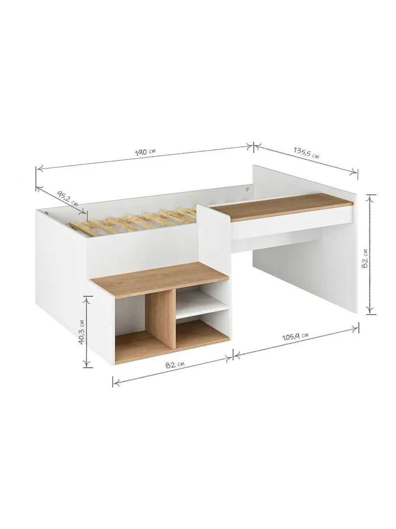 Lit combiné avec bureau Boruto - AKITEN RETAIL - Blanc Marron