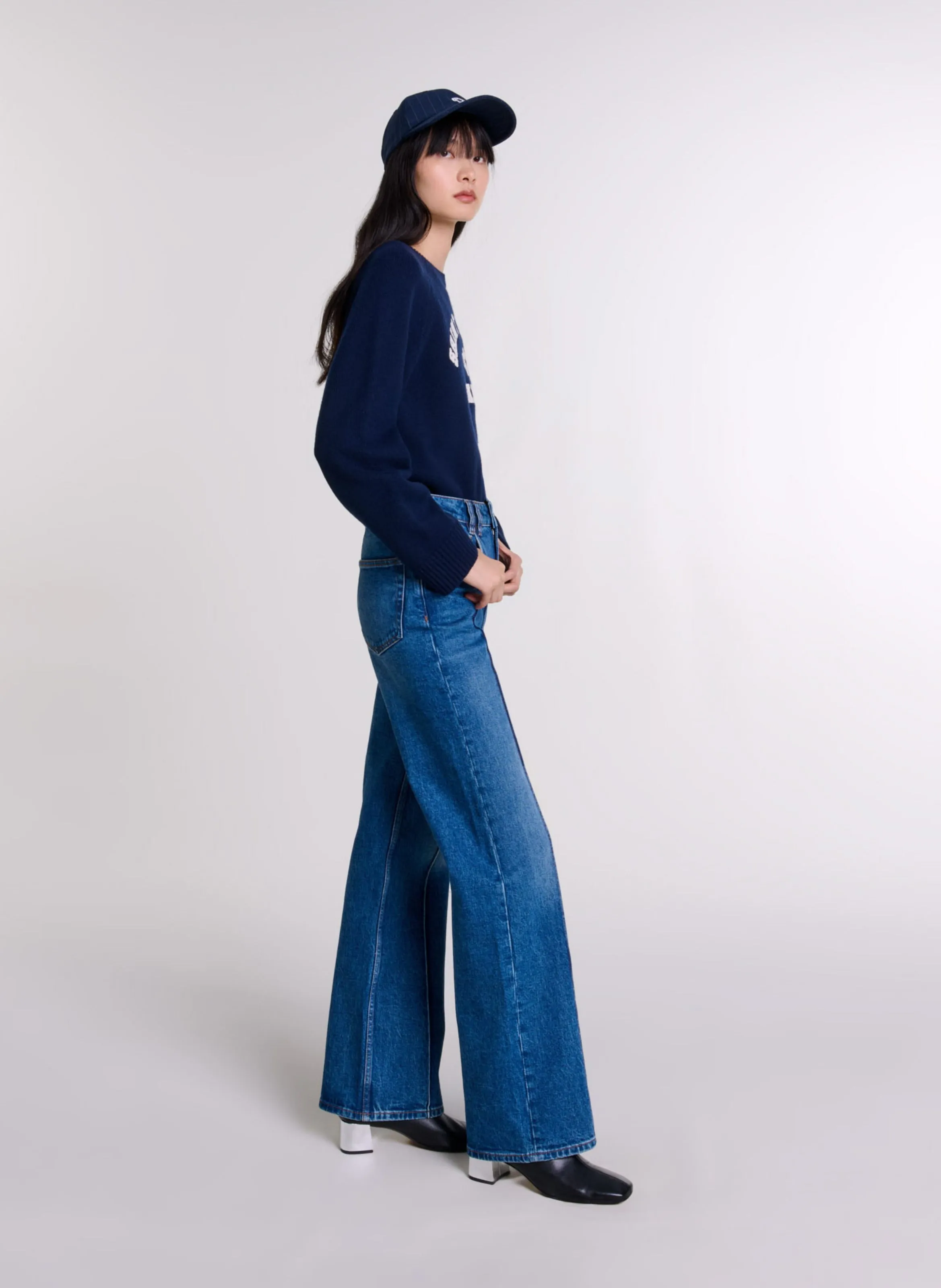 MAJE  Jean droit en coton mélangé - Bleu