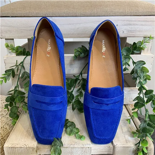 Mocassins bleus aspect daim - Bleu Clair
