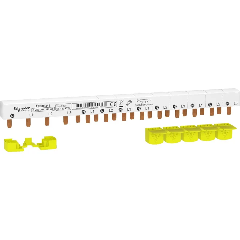 Resi9 - peigne monobloc - 3P+N - 63A - 13 modules - cache dents 5M - Schneider - R9PXH413