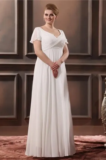 Robe chic grande taille simple col V à manche courte en Mousseline