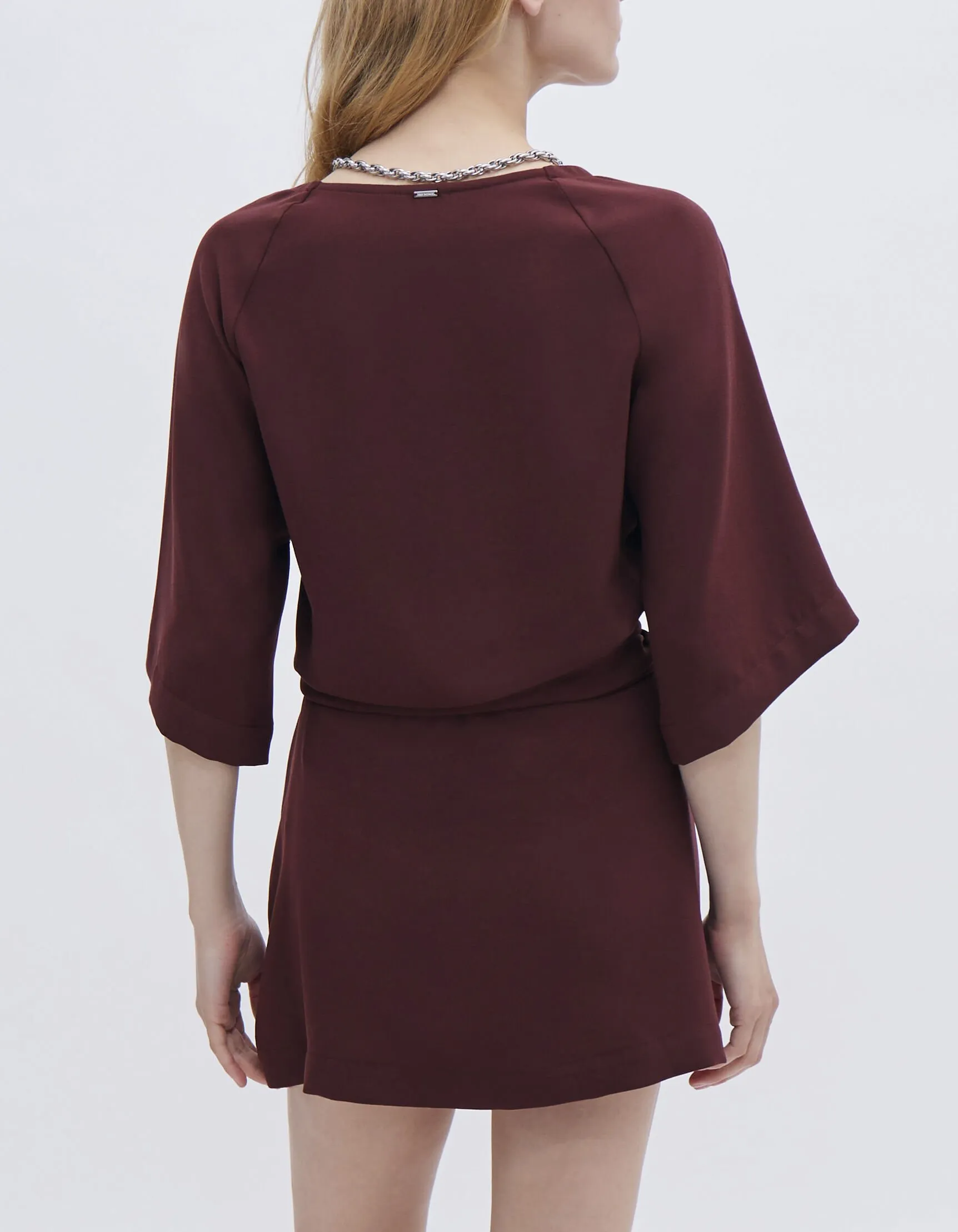 Robe grenat avec décor pressions Femme