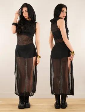 Robe longue fendue Nephilim, Noir transparent