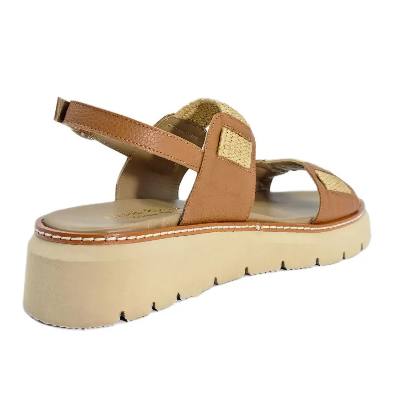 Sandale pour femme en cuir camel et raphia - Fratelli Rosana - Scarpe