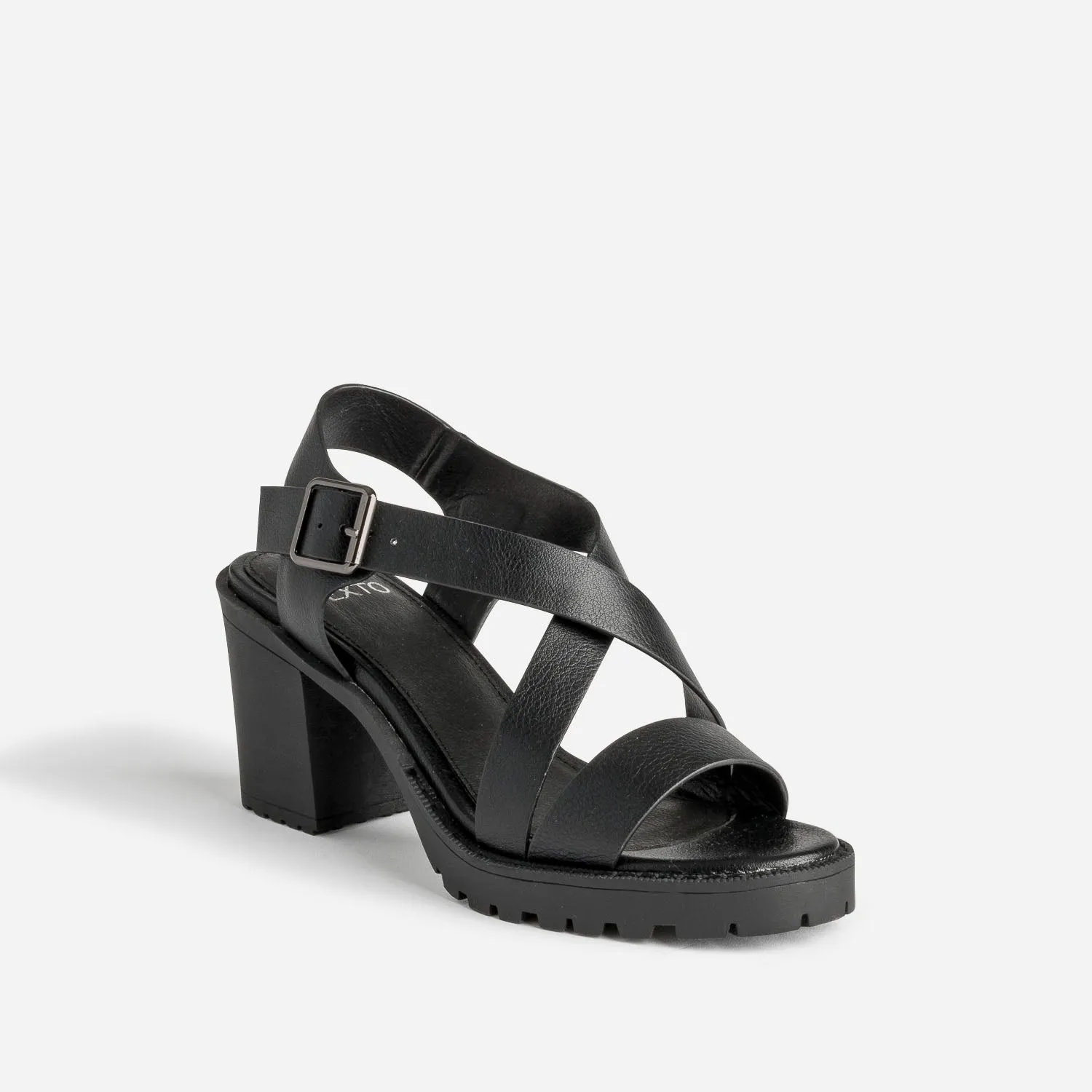 Sandale TEXTO noire en cuir semelle crantée - Eram Femme | ERAM