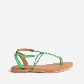 Sandale-tong TEXTO verte en cuir métallisé - Eram Femme | ERAM