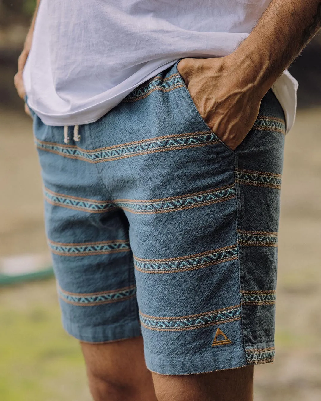 Shorts en Jacquard de Coton Bio Drifter - Rayures Géométriques Méditerranéennes
