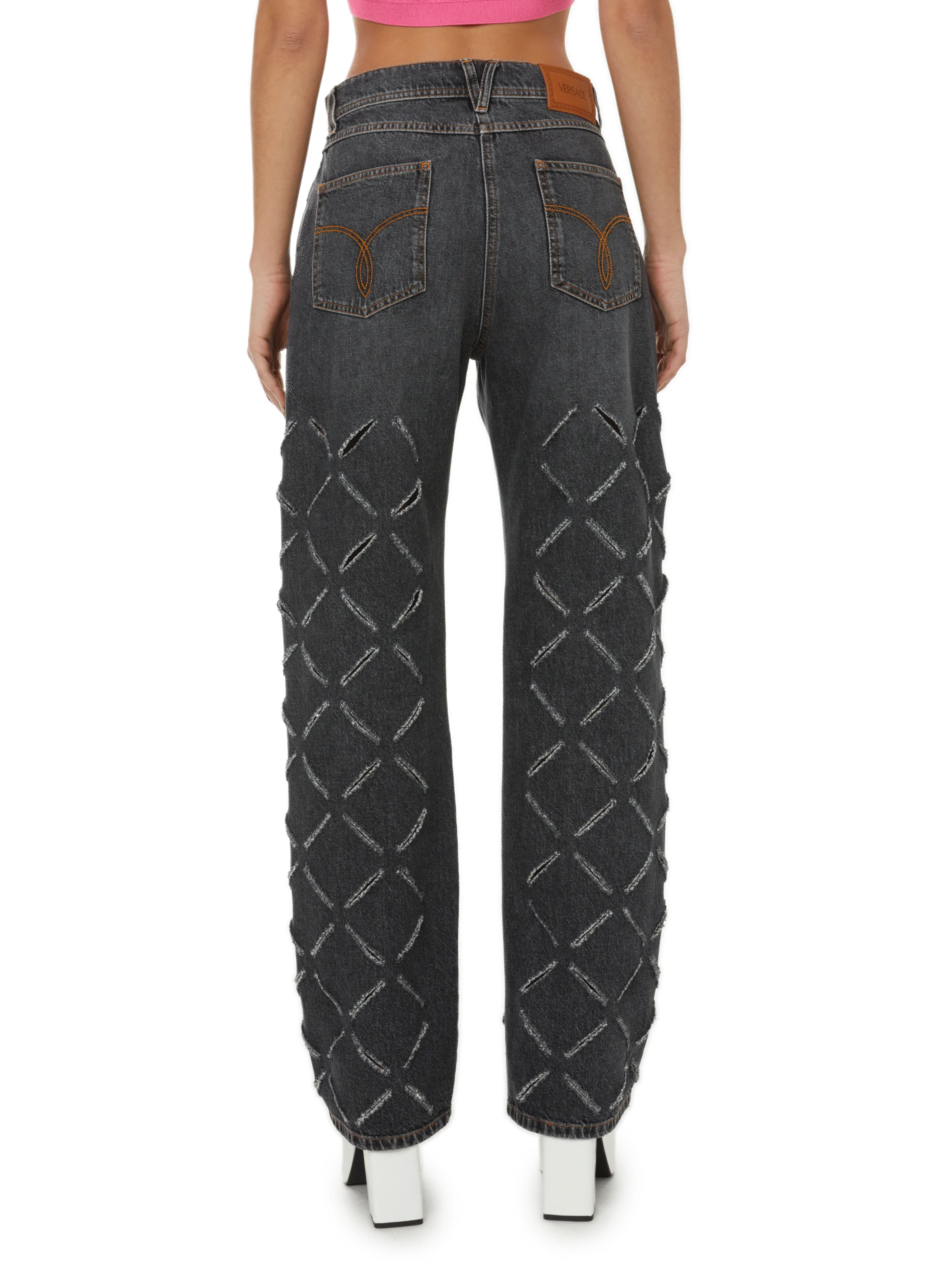VERSACE  Jean droit avec découpes au laser - Gris