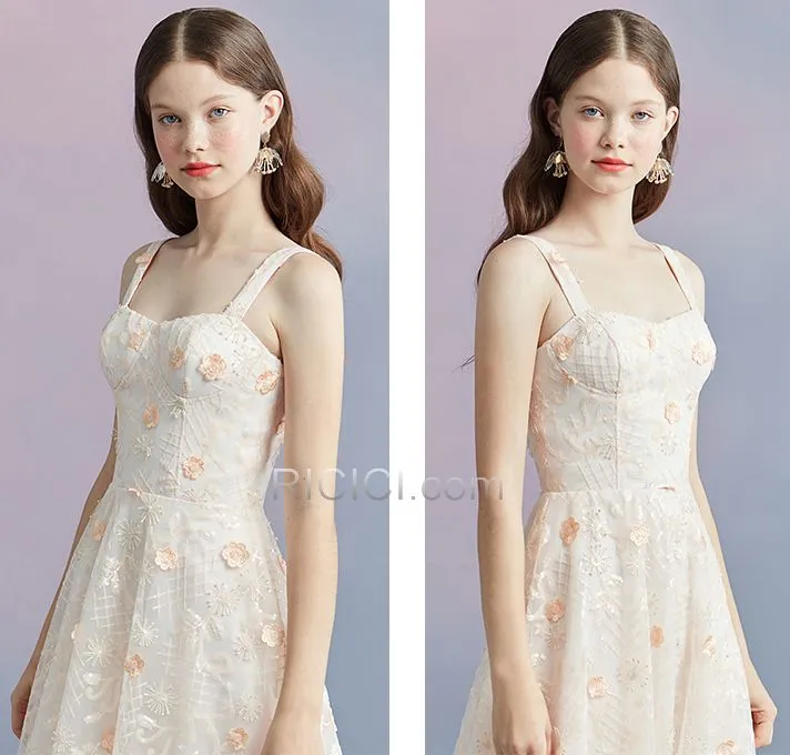 Évasée Robe Confirmation Dos Nu Boho Robe Cocktail Longueur Genou 2018 Dentelle Simple